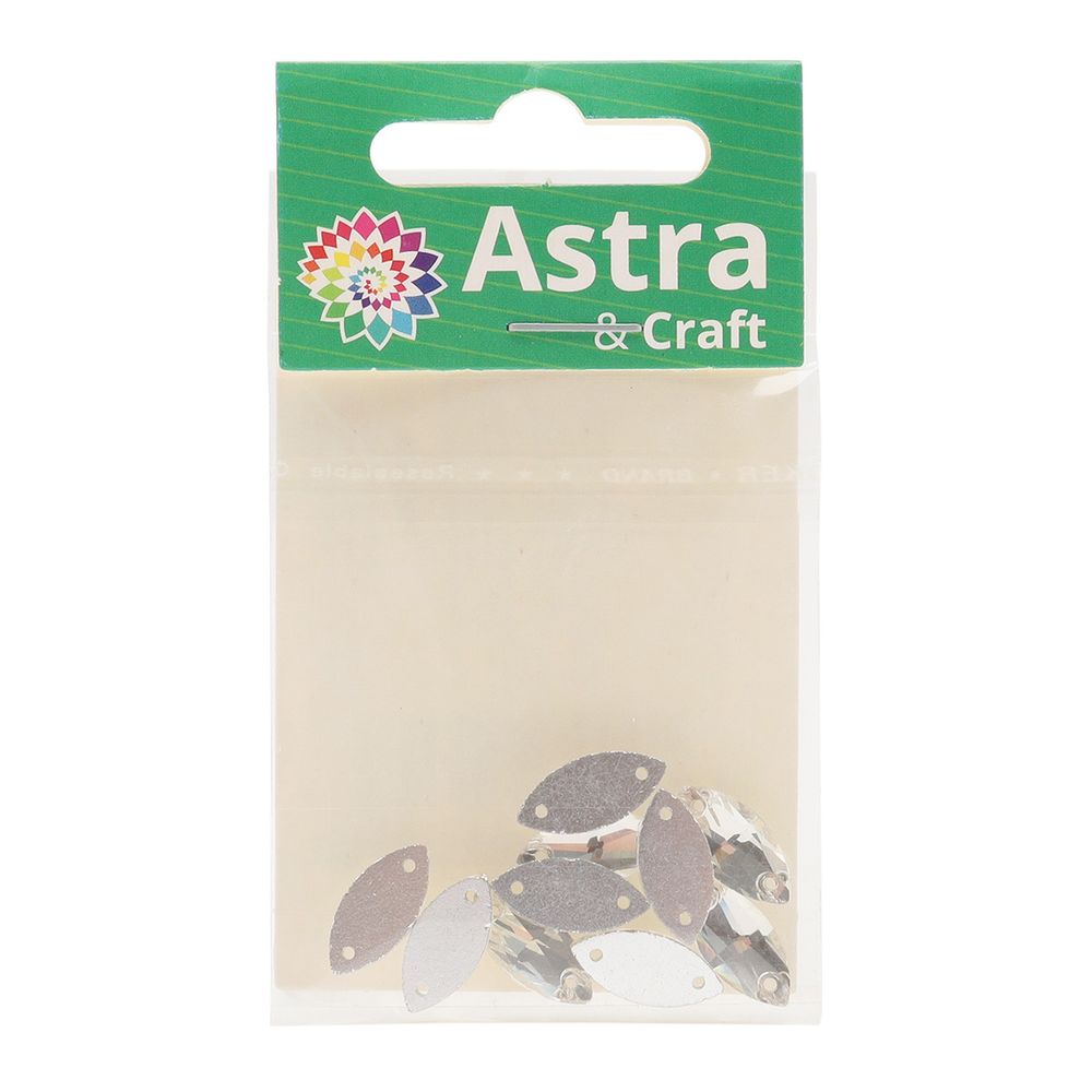 Хрустальные стразы миндаль белый(без покрытия) 7х15мм, 10 штук Astra&Craft, МИ001НН715