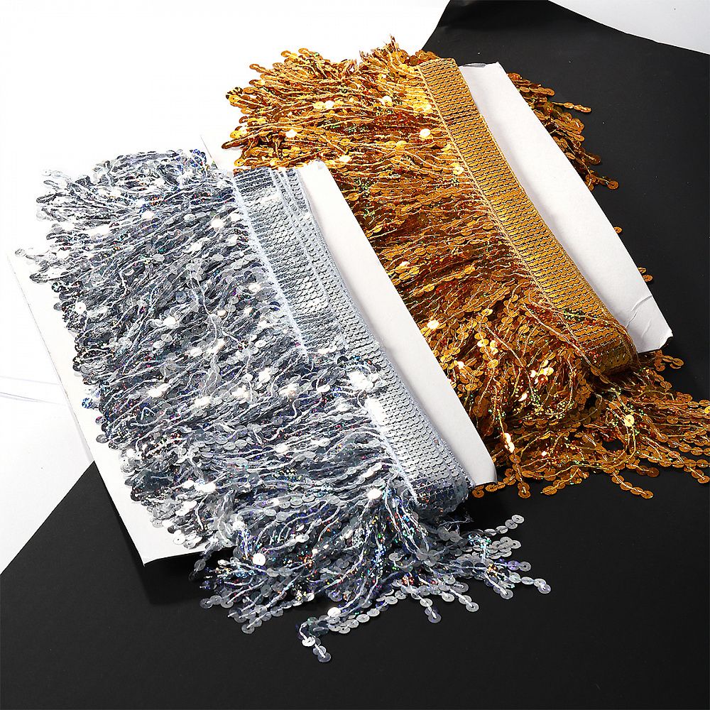 Бахрома отделочная 15.0 мм / 4.5 метра, с пайетками, TBY.11503, цв.серебро