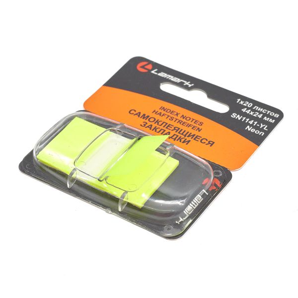 Закладки 44x24 мм, 1x20 л, Z-сложение, желтые, пластик, LAMARK1141-YL