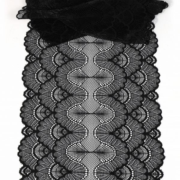 Кружево бельевое эластичное 195 мм / 10 м, цв.02 черный, Kruzhevo