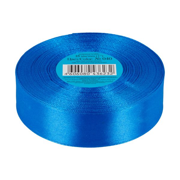 Лента атласная 1-сторонняя 25.0 мм / 33±2 метра, №040 синий, в термоплёнке, Gamma