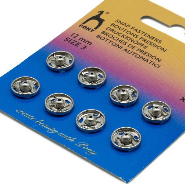 Кнопка пришивная металл ⌀12.0 мм, серебро/никель, 8 шт, Pony