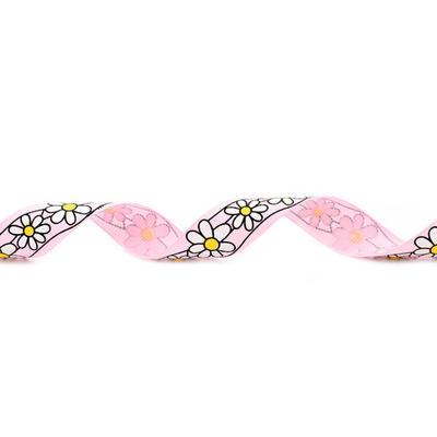 Лента репсовая (в рубчик) Ромашки 1,5см*22.86 м (св.розовый)