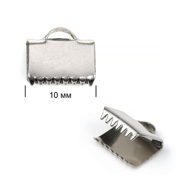 Наконечник-зажим с ушком для стропы металл 10 мм, цв.3 никель, уп. 50 шт