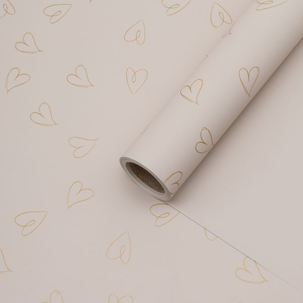 Пленка упаковочная для цветов и подарков Большие сердечки, 65 мкр, 58см / 10м ± 5% (VH2554 светло-серый с сердечками)
