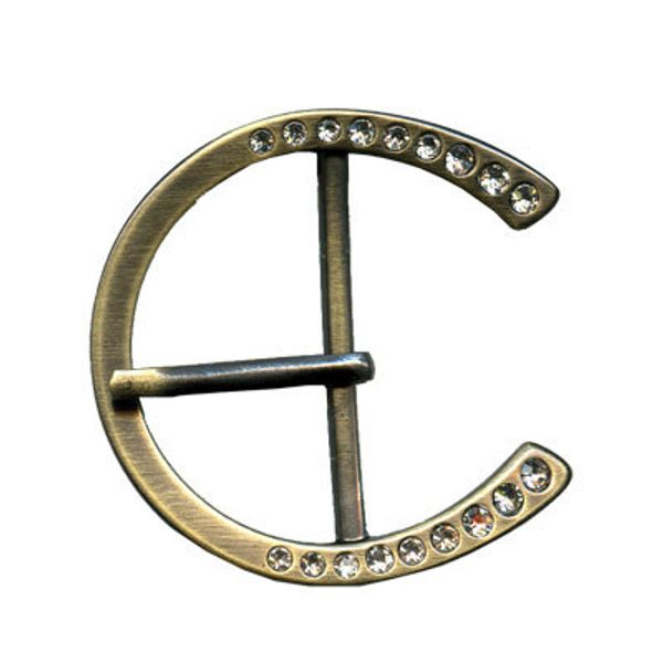 Пряжка для ремня со стразами 47х47 мм, 1 шт, подкова, 12 шлифованная бронза (прозрачный), Micron GBFA 1199