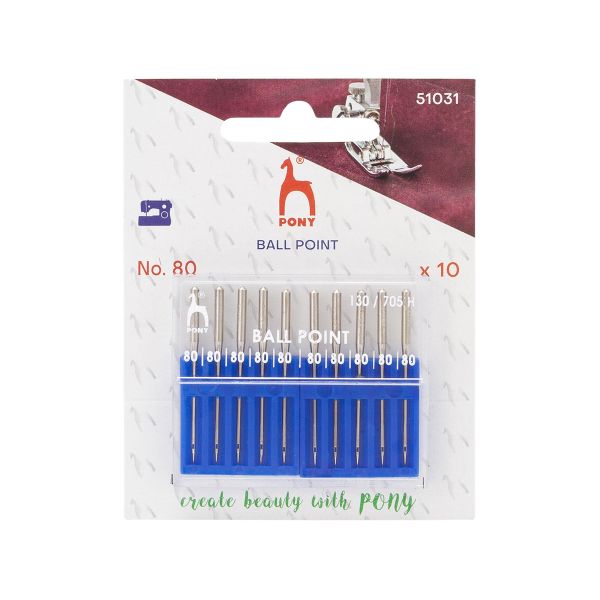 Иглы для швейных машин для трикотажа 130/705 H, №80 с плоской колбой, 10 шт, Pony, 51031