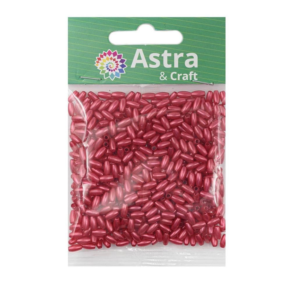Бусины пластик (жемчуг) 3х6 мм, 15 г, Astra&Craft, J530 красный