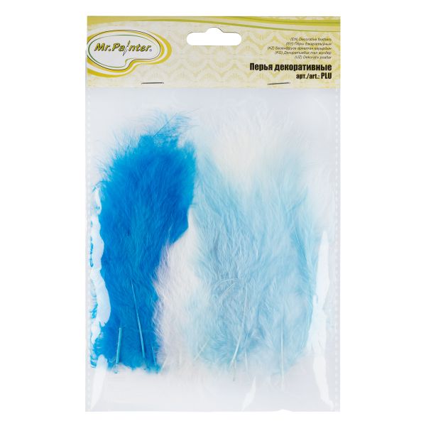 Перья декоративные 12-15 см, 5х24±2 шт, 25 белый/голубой/синий, Mr.Painter PLU-02