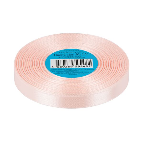 Лента атласная 1-сторонняя 12.0 мм / 33±2 метра, 151 бледно-розовый, Gamma