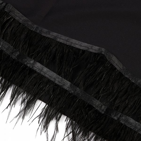 Перья на ленте декоративные Страус FBY-08-100 8см черный уп.2м