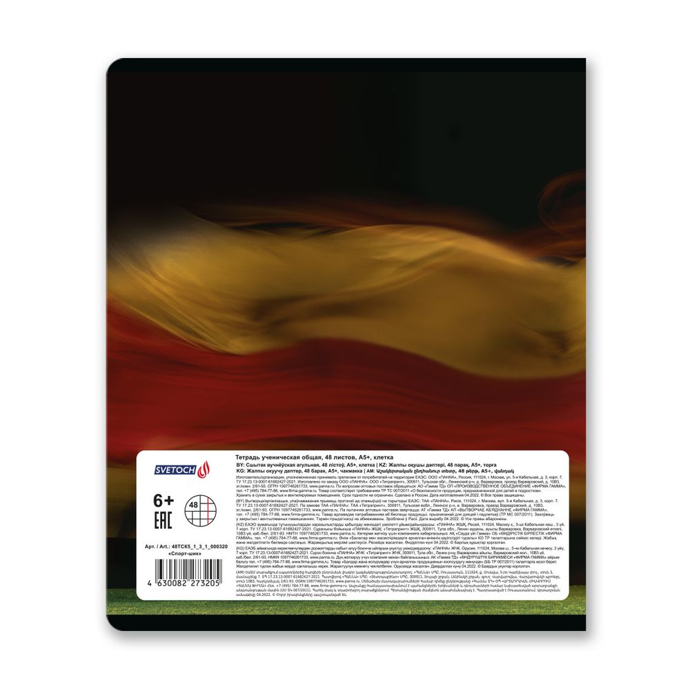 Тетрадь ученическая общая A5+ 48 л. на скобе, белизна 100%, 10 шт, клетка, 000320 Спорт-шик, Светоч 48ТСК5_1_3_1