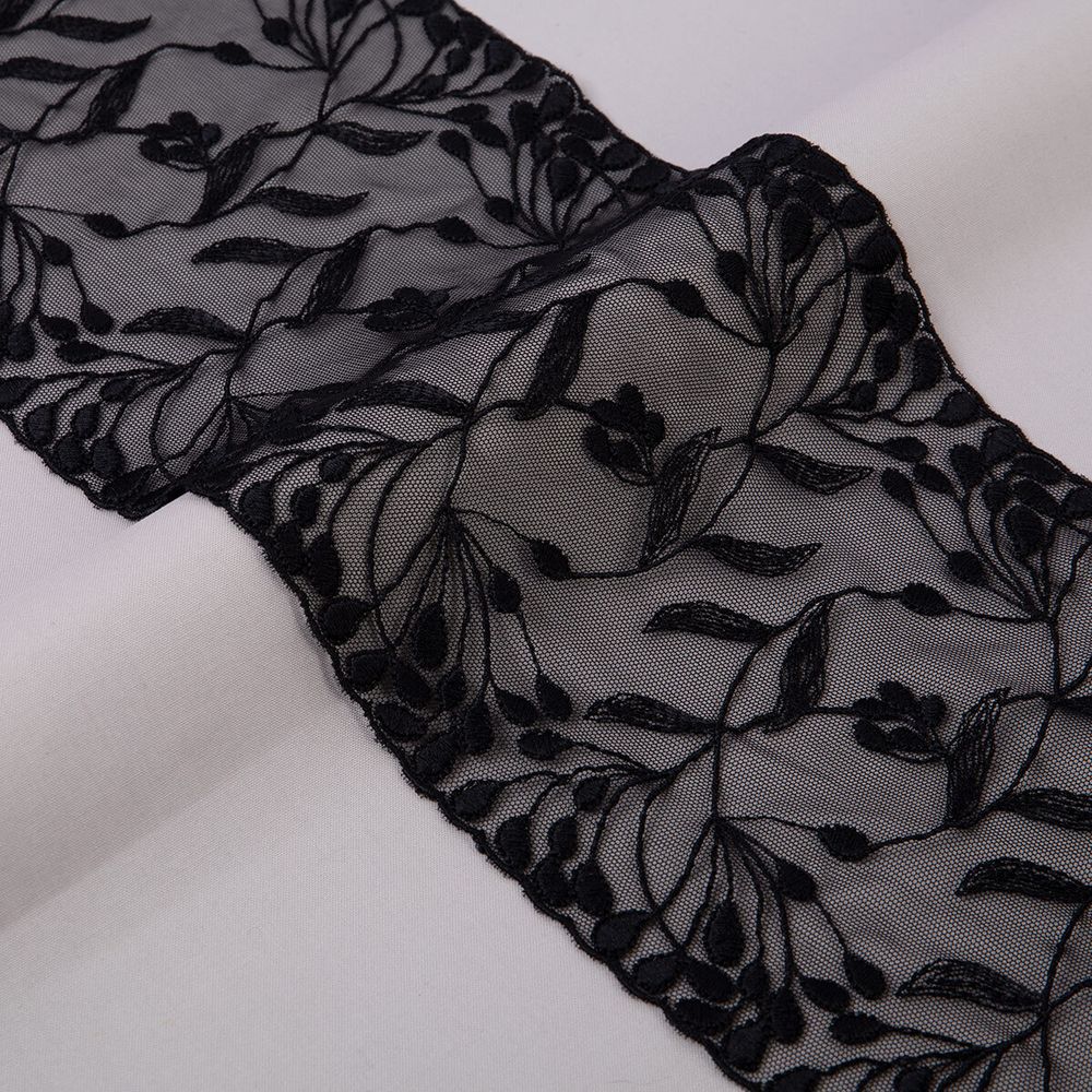 Кружево бельевое эластичное 170 мм / 10 м, черный, Gamma GKME-17002