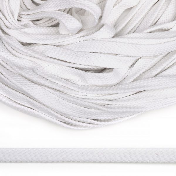 Шнур плоский плетеный х/б ⌀12.0 мм / 50 метров, турецкое плетение TW, 001 отбелка