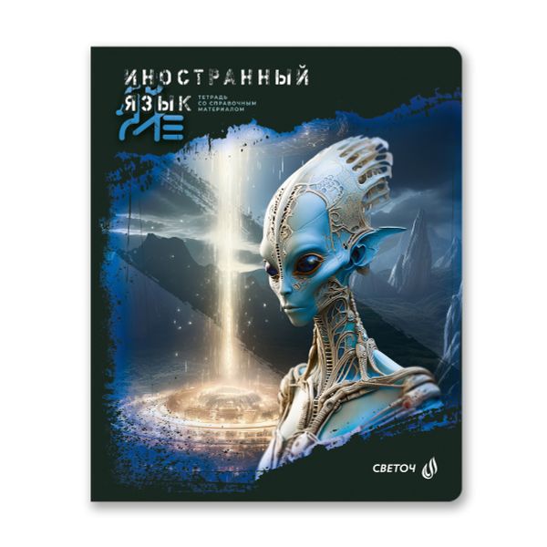 Тетрадь со справочным материалом Эволюция, глянцевая ламинация, A5+ 48 л. на скобе 65 г/м², белизна 100%, 10 шт, клетка, 00888 Иностранный язык, Светоч 48Т5