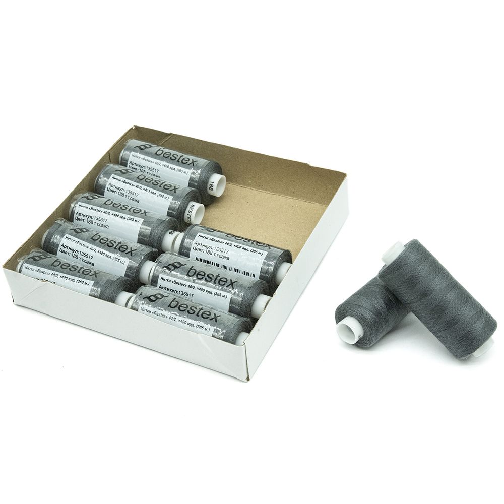 Нитки швейные бытовые Bestex 40/2, 365 м (400 ярд) / 10 кат., 188 темно-серый