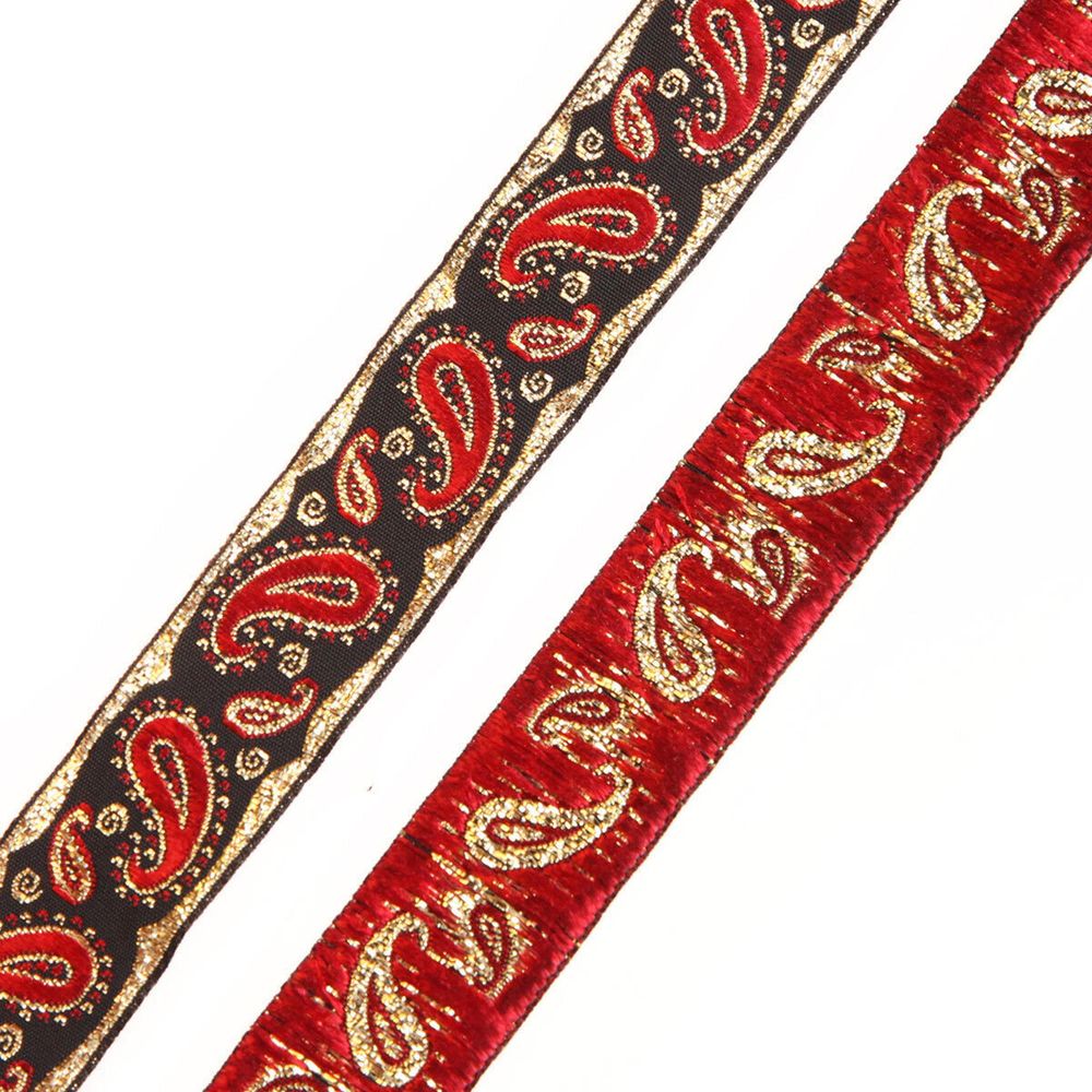 Лента (тесьма) жаккардовая 22.0 мм / 10±0.5 метров, Пейсли, 22807 черный/красный/золото