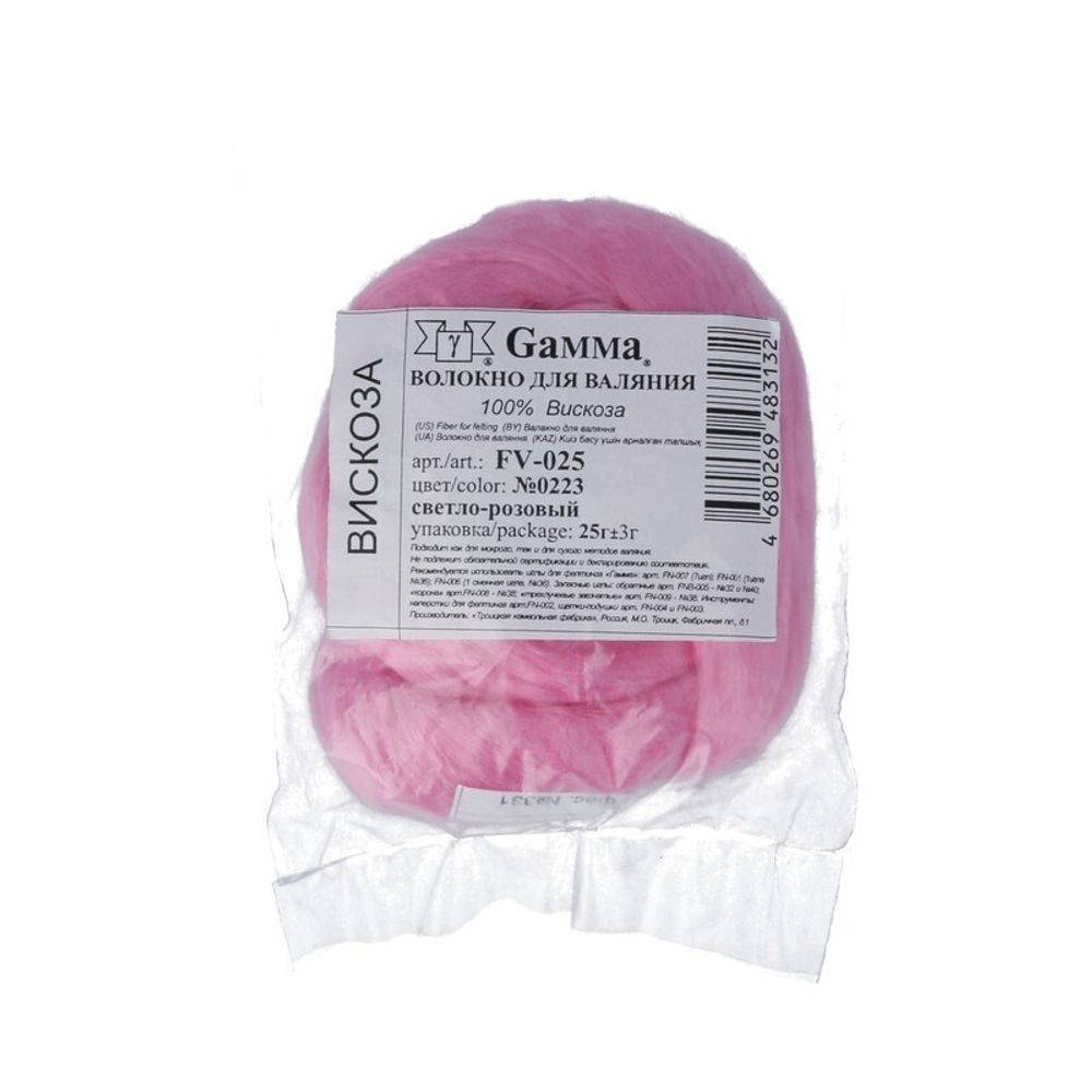 Шерсть для валяния вискоза 1х25 г, (19-20 мкр), 0223 св.розовый, Gamma FV-025
