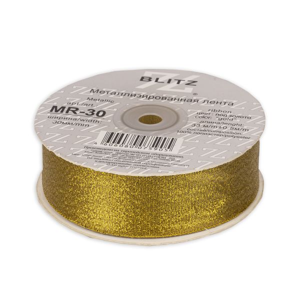 Тесьма металлизированная 30 мм, MR-30, 33 м, золото, Blitz