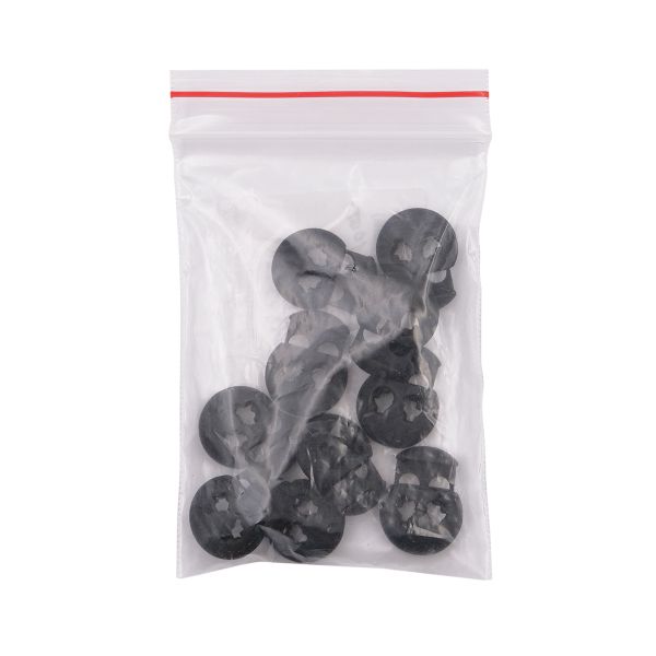 Фиксатор (зажим) для шнура металл 2 отв., 20.5х15.6 мм, ⌀3.5 мм, металл, P.Black (черная резина), MFR12, 10 шт