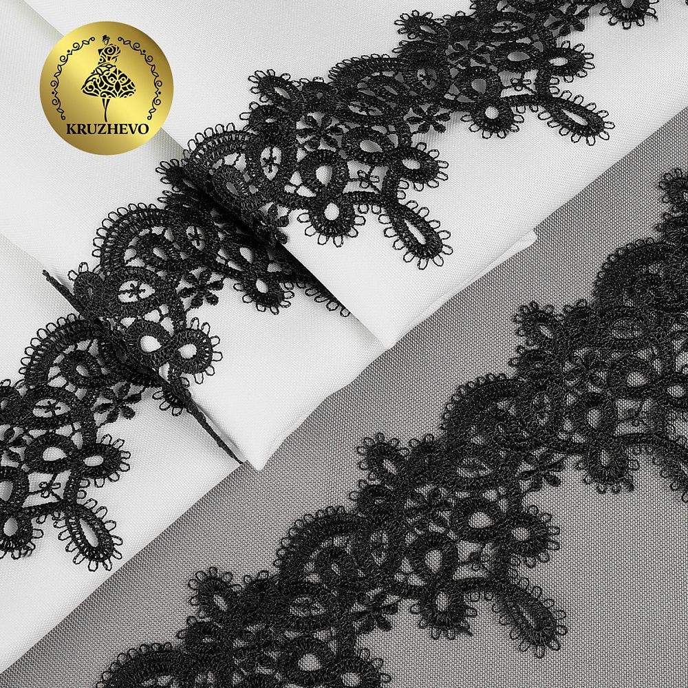 Кружево гипюр (плетёное) 65 мм / 13.71 метров, TBY.16GB2006, цв.черный