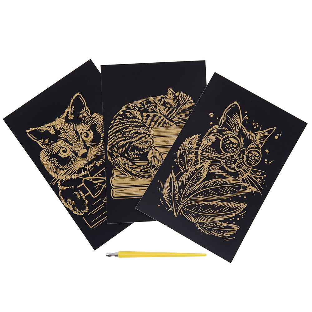 Набор для творчества Гравюра мини Котики (золото), 10х15 см, 1х3 шт, Hobbius GHPM-08