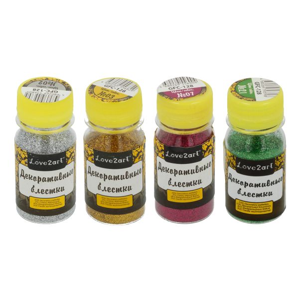 Блестки декоративные в баночках ассорти 0.2 мм, 4 уп. по 20 г, №04, Love2art Набор ассорти GFC-128