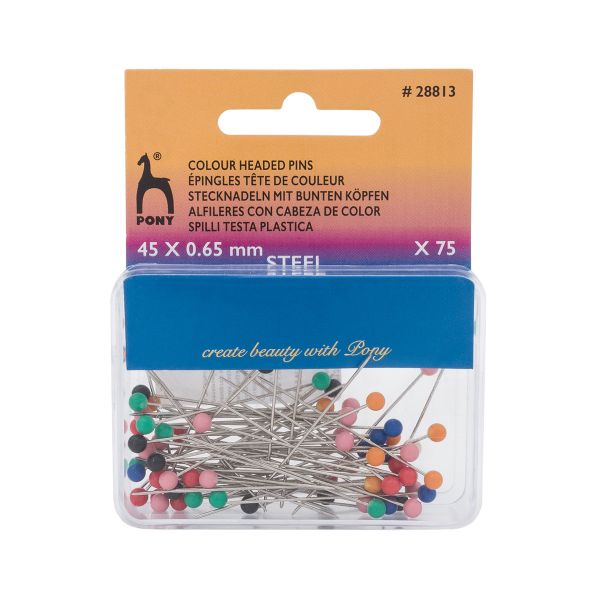 Булавки портновские с цветной головкой 0.65 мм, l=45 мм, сталь, 75 шт, Pony, 28813