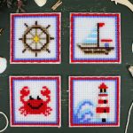 Набор для вышивания нитками МП Студия, на пластиковой канве Море зовет 10,6х10,6см - 4 шт