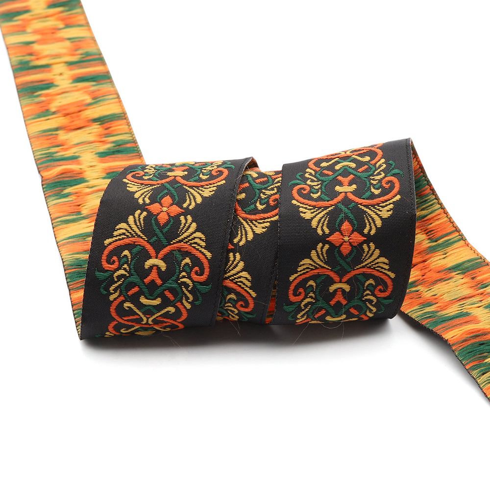 Лента (тесьма) жаккардовая 35.0 мм / 10±0.5 метров, Дамаск (V1 черный/желтый), 35976