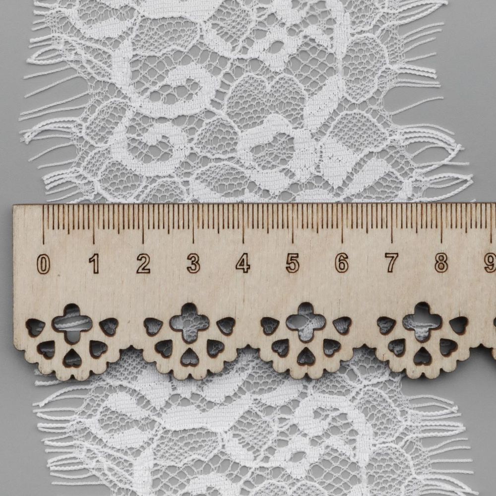 Кружево шантильи (реснички) на сетке 85 мм, белый, 3 метра