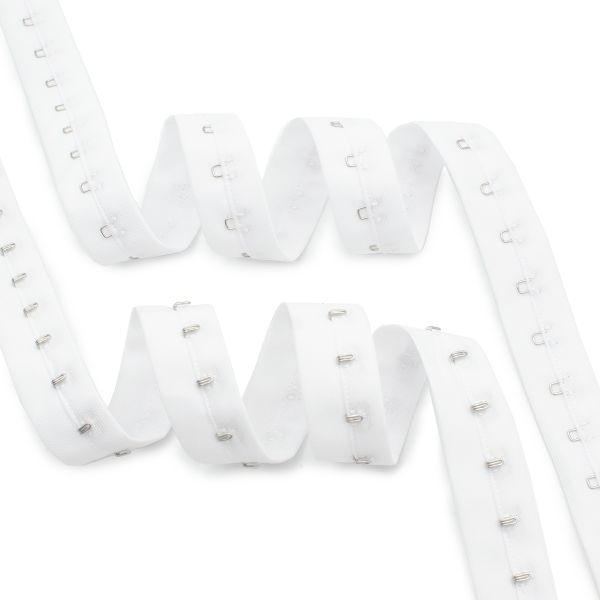 Застежки для бюстгальтера текстильные на ленте (1 ряд) 25 мм / 45.7 метра, шаг 15 мм, белый