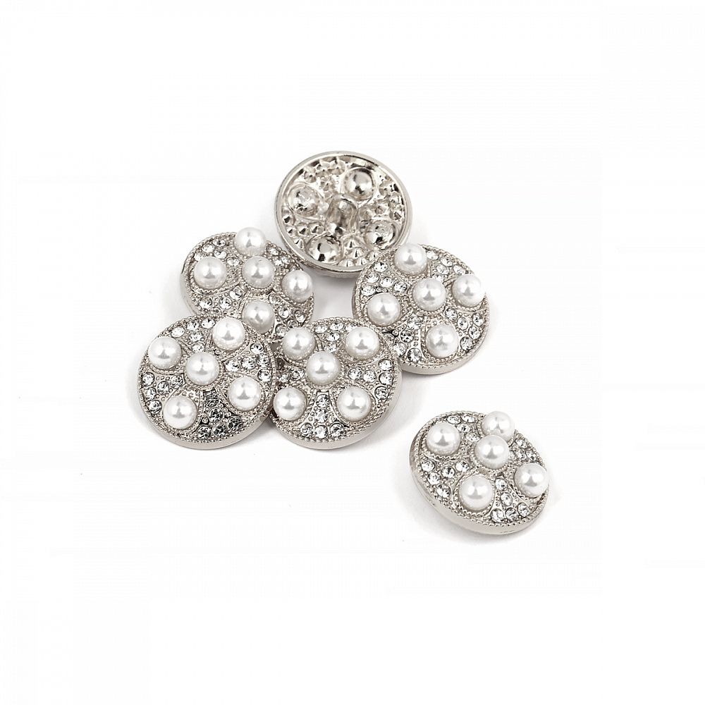 Пуговицы на ножке металлические 34L=21мм, С-MP17 цв.серебро/перламутр, 10 шт