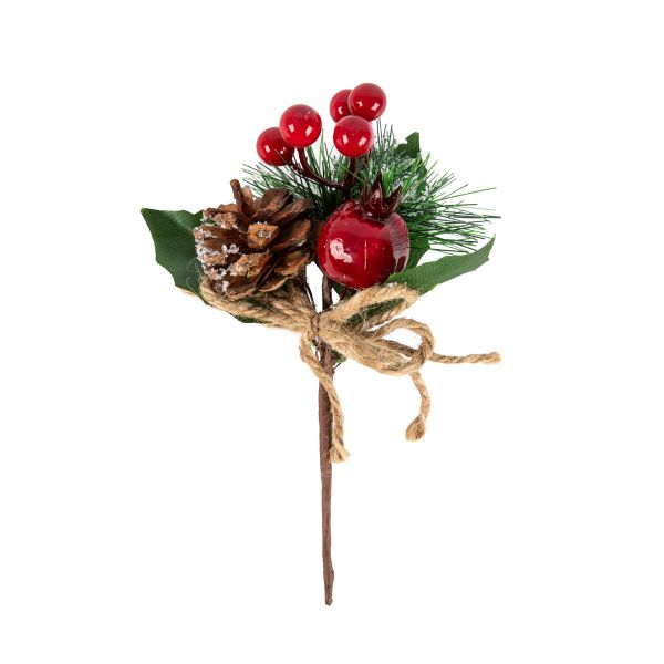 Веточка декоративная хвойная с шишкой и ягодами 19 см, 3 шт, 01, Blumentag