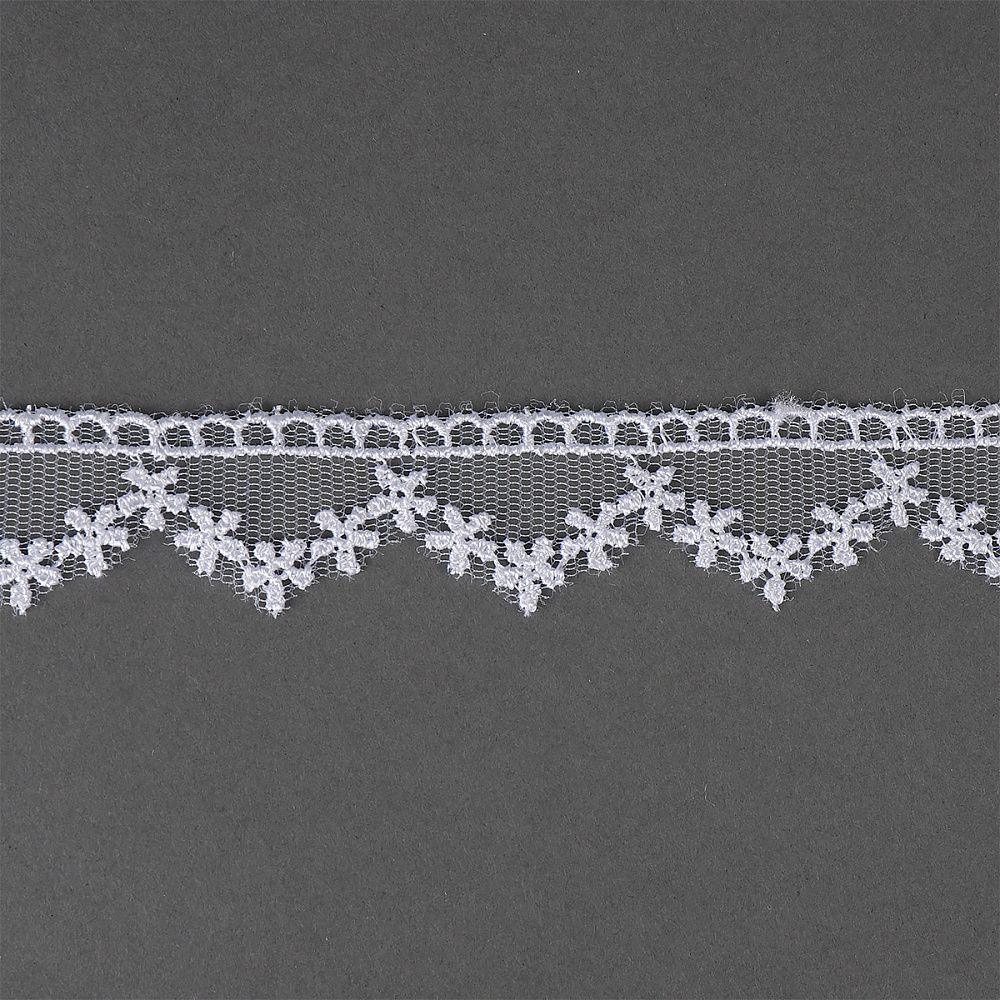 Кружево на сетке 20 мм, диз. 866, цв.01 белый, уп. 9 м, Kruzhevo
