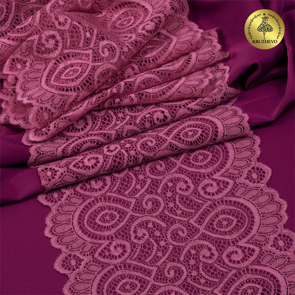 Кружево эластичное (стрейч) L1351 180мм цв.S256 Розовый рубин, 25 м, Kruzhevo