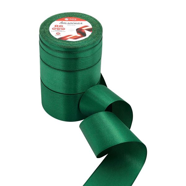 Набор атласных лент 5 размеров 6.0 мм, 10.0 мм, 20.0 мм, 40.0 мм, 50.0 мм / 23 метра, изумрудный