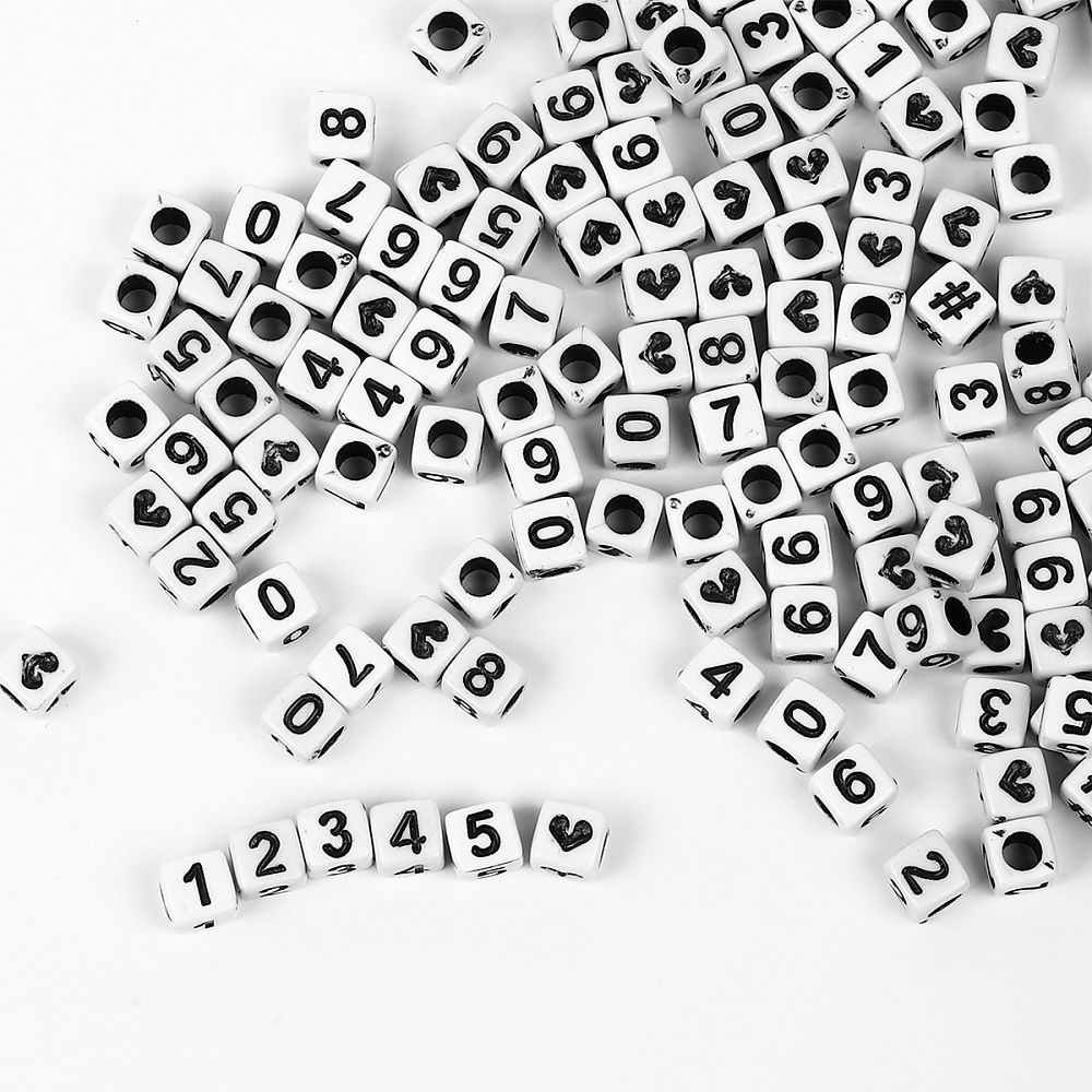 Бусины пластик набор цифры черно-белые, M4H-B012, 500г