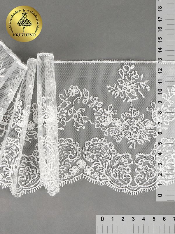 Кружево на сетке 130 мм / 9 метров, TR.BL.40466, молочный