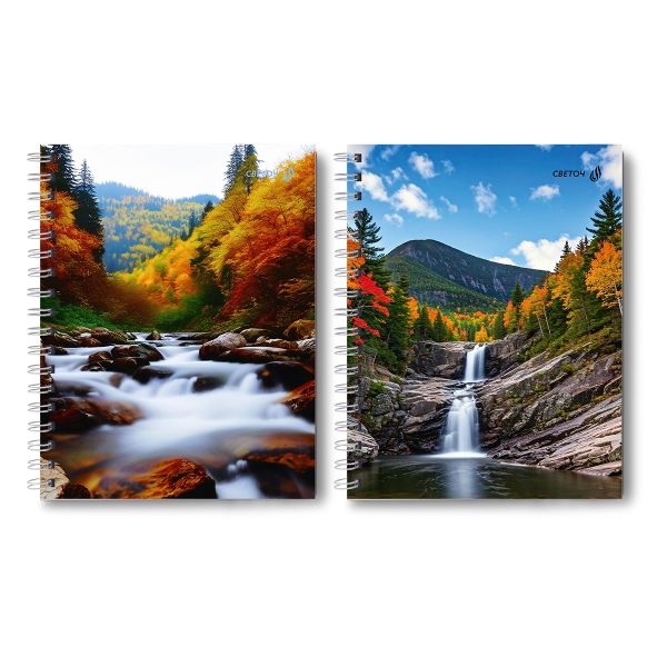 Тетрадь общая с твердой обложкой, глянцевая ламинация A5 120 л. на гребне 65 г/м², белизна 100% 4 шт клетка, 01551 Звуки водопада, Светоч Т206