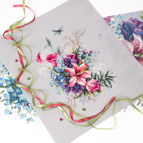 Набор для вышивания нитками Чудесная игла, Тюльпаны и лилия, 18х26 см