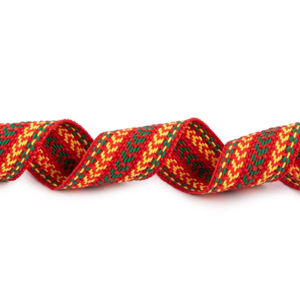 Лента (тесьма) жаккардовая 30.0 мм / 25±1 метров, Орнамент для северных народов, рис 9870 №1 красн/желт/зеленый, Gamma C3881