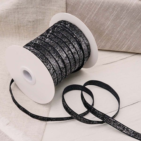 Лента бархатная (тесьма) с люрексом 10.0 мм / 32.9±2 метров, 03 черный