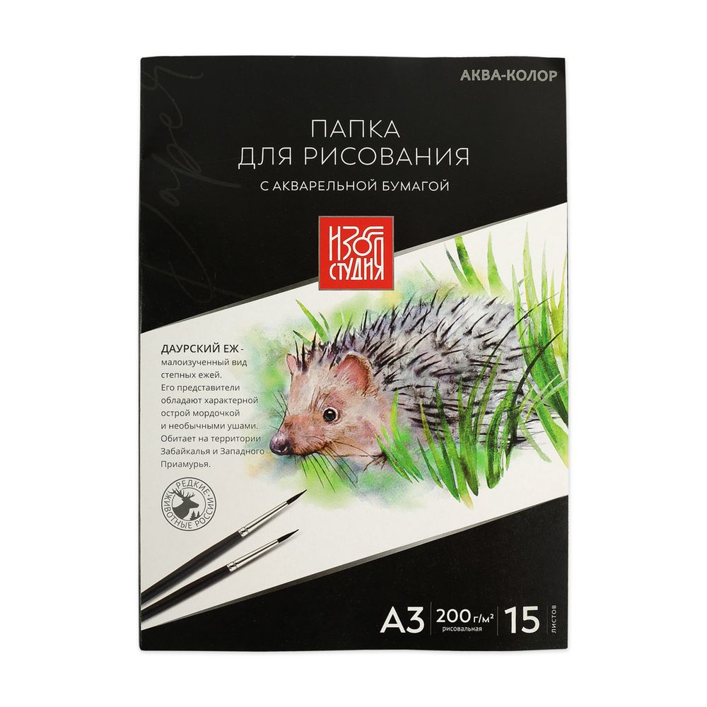 Папка с бумагой для акварели А3 200 г/м², папка 15 л, Гознак IZO-PW-A3, Аква-колор