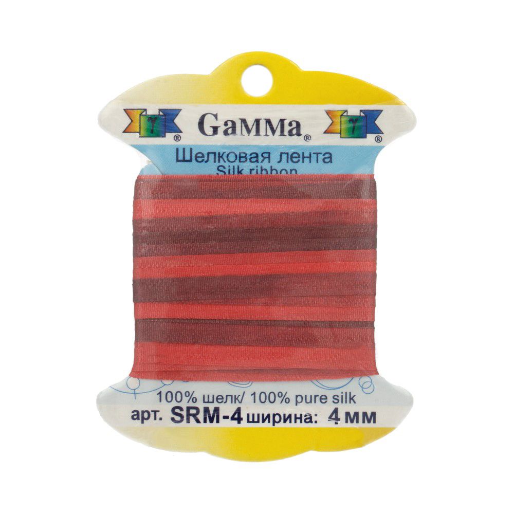 Лента (тесьма) шелковая 4.0 мм / 9.1±0.5 метров, M104 т.розовый/т.красный, Gamma SRM-4
