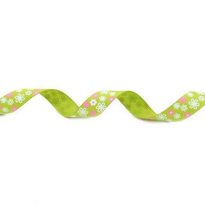 Лента репсовая (в рубчик) Цветочки 4 1,5см*22.86 м (салатовый)