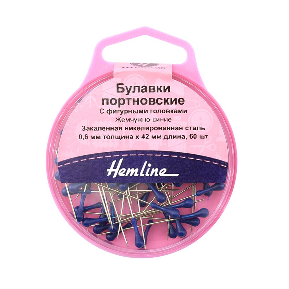 Булавки портновские с фигурными головками 42 мм, 5х60 шт, синий, Hemline /TOS/