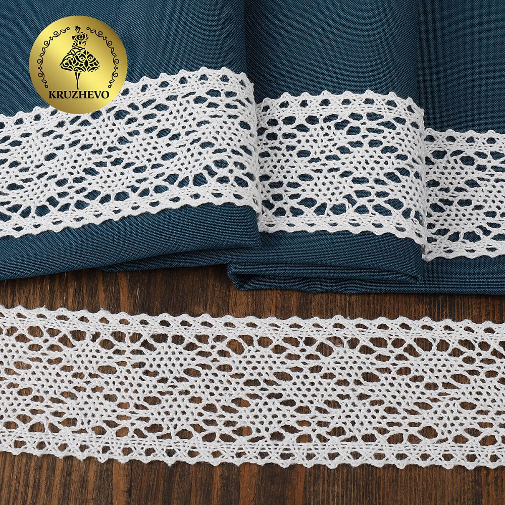 Кружево вязаное (тесьма) 40 мм, диз. 299, цв.02 белый, уп. 25 м, Kruzhevo