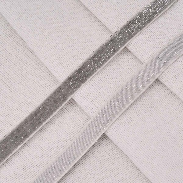 Лента бархатная (тесьма) с люрексом 10.0 мм / 32.9±2 метров, 182 серый