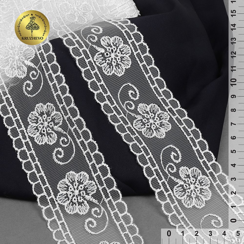 Кружево на сетке 53 мм, TR.1159B, 01 белый, 12м, Kruzhevo